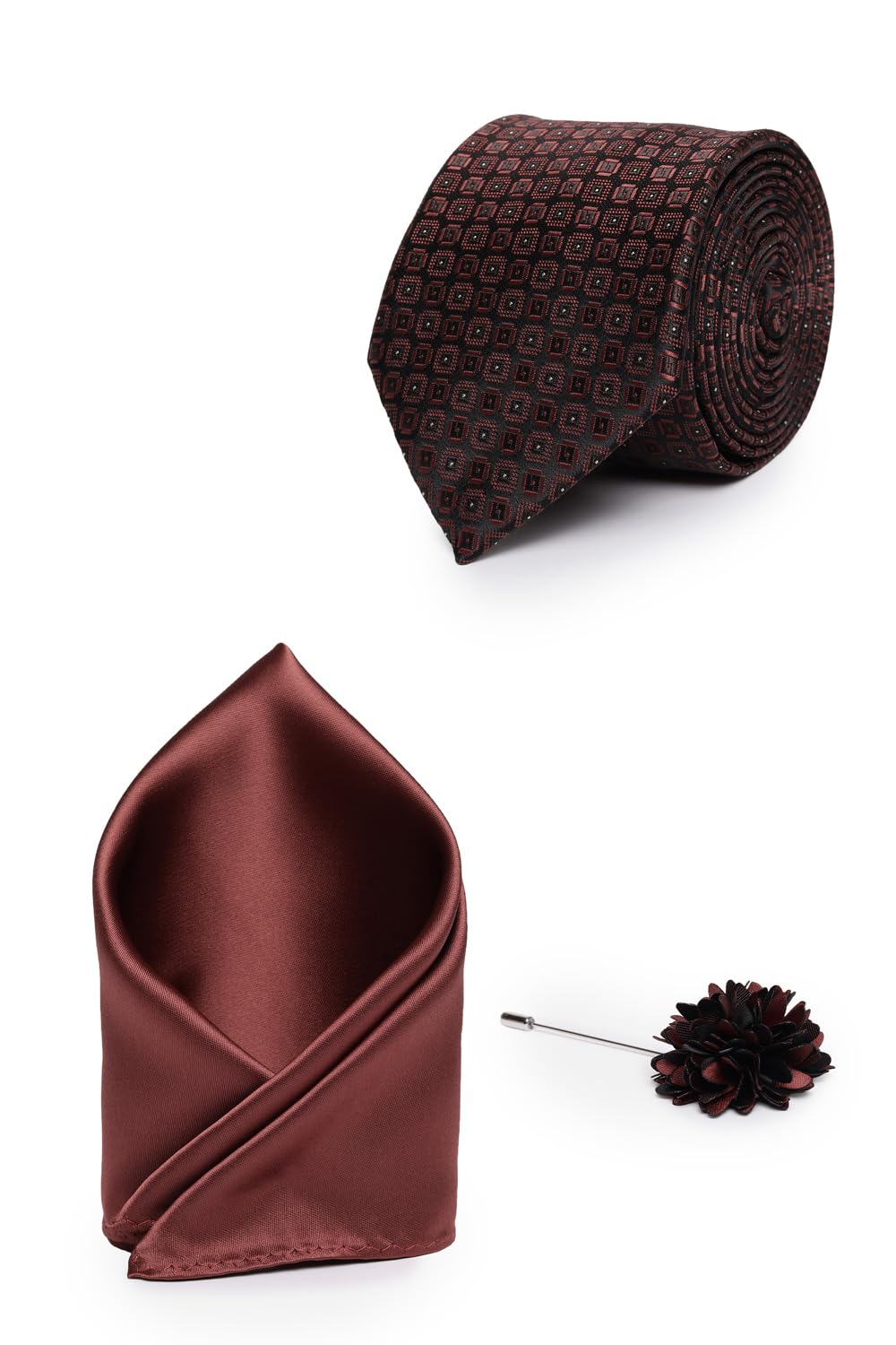 van heusen Men Brown Party Tie Pocket Square And Cufflink-picture-40