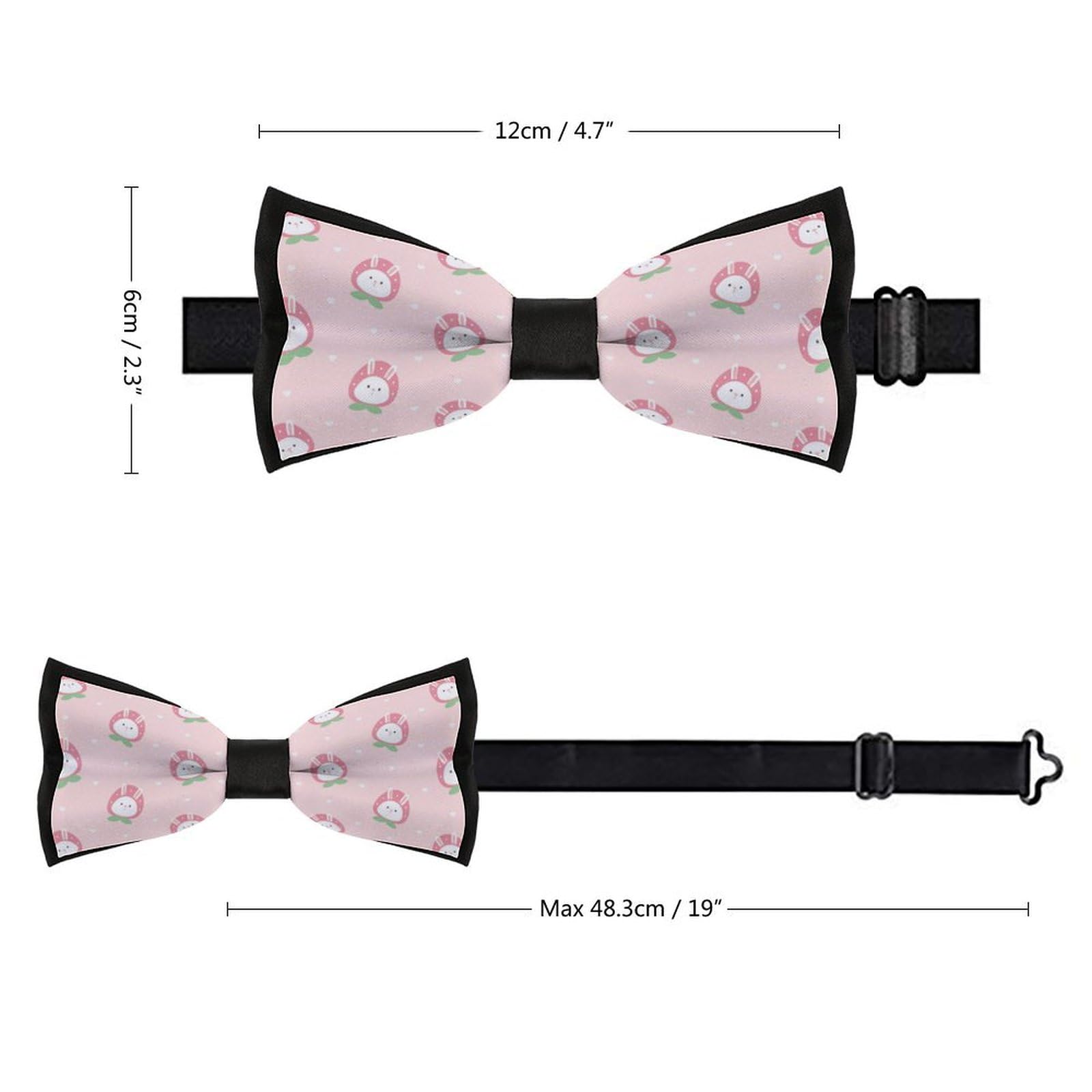 JYYAU Cute Strawberry Bunny Pattern Bow Tie Adjustable Necktie For Men Business Fashion Pre-tied Tie Neckwear Novelty Accessory For Weddings Party Festival