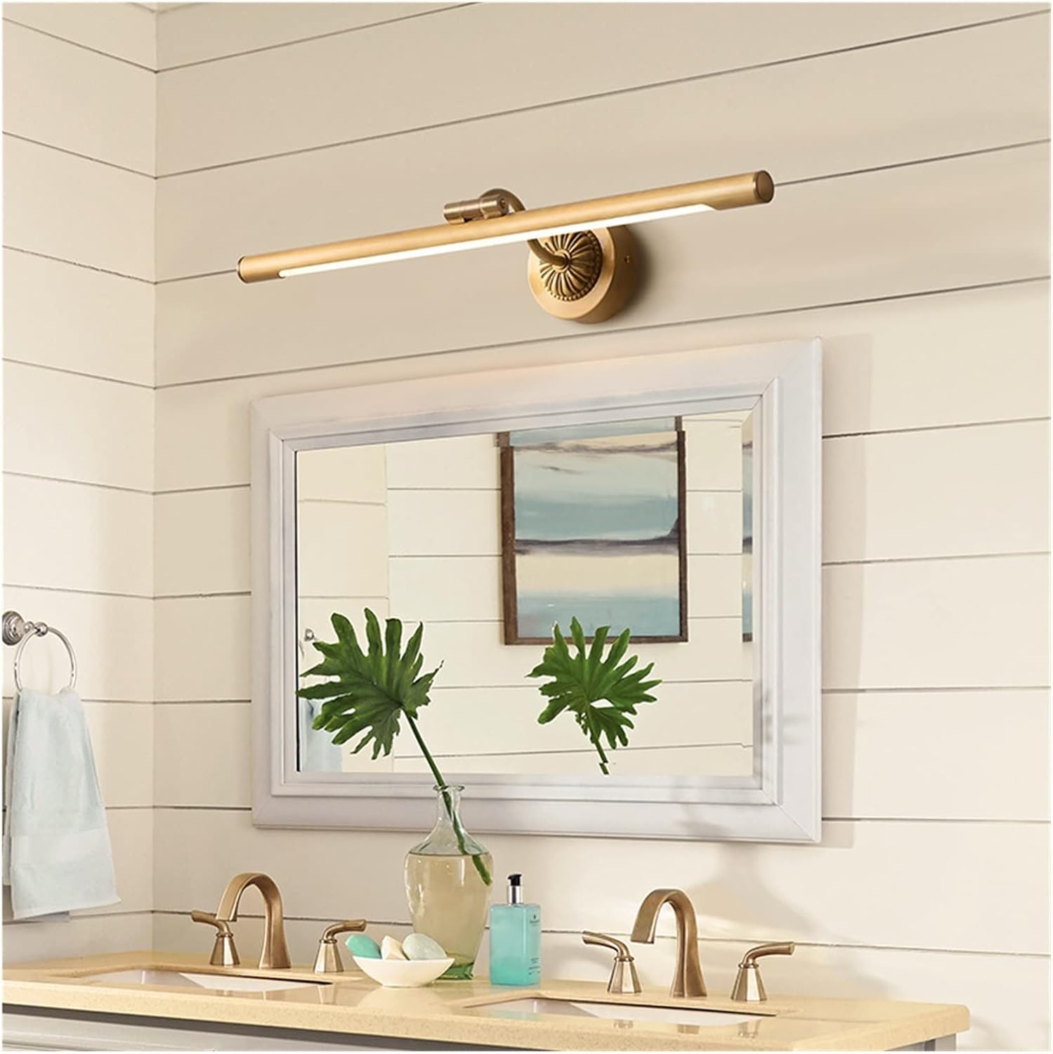 Wireless Picture Light LED Picture Light Fixture Dimmable Modern Metal Artwork Hallway Light with Single Swing Arm, Hard Wired, Warm White, d Brass Finish for Picture e Artworking Portrait
