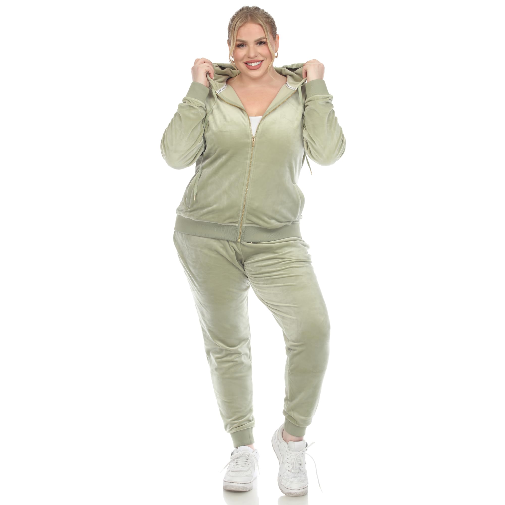 white mark Womens Plus Size 2-Piece Velour Tracksuit Jogger Outfit Activewear Set