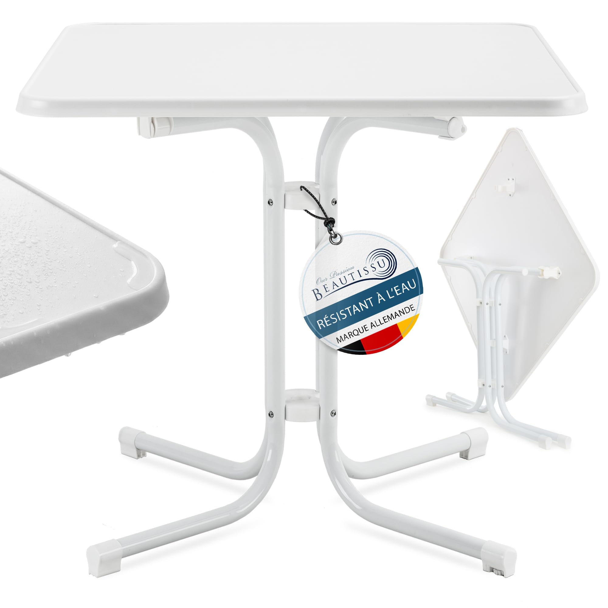 Beautissu Table Bistrot Carrée Exterieur 80x80 cm Pliante Acier Antirouille Blanc