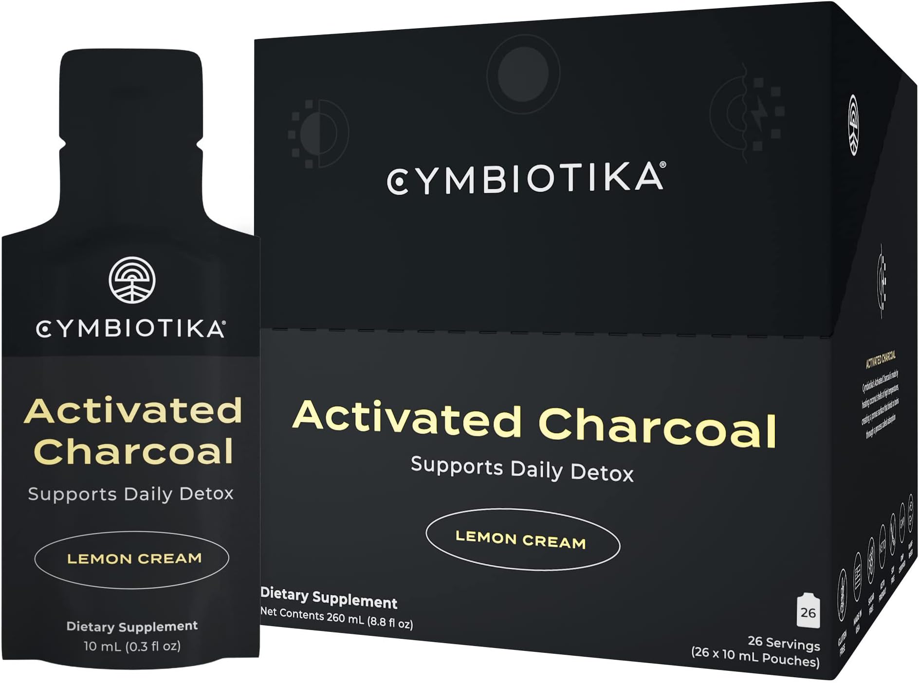 CYMBIOTIKA Activated Charcoal Liquid Supplement with Vitamin E, Gut Health