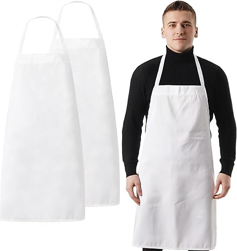 Delantales de cocina blancos unisex con lazos extra largos para cocinar en cocina y parrilla, pintura, manualidades