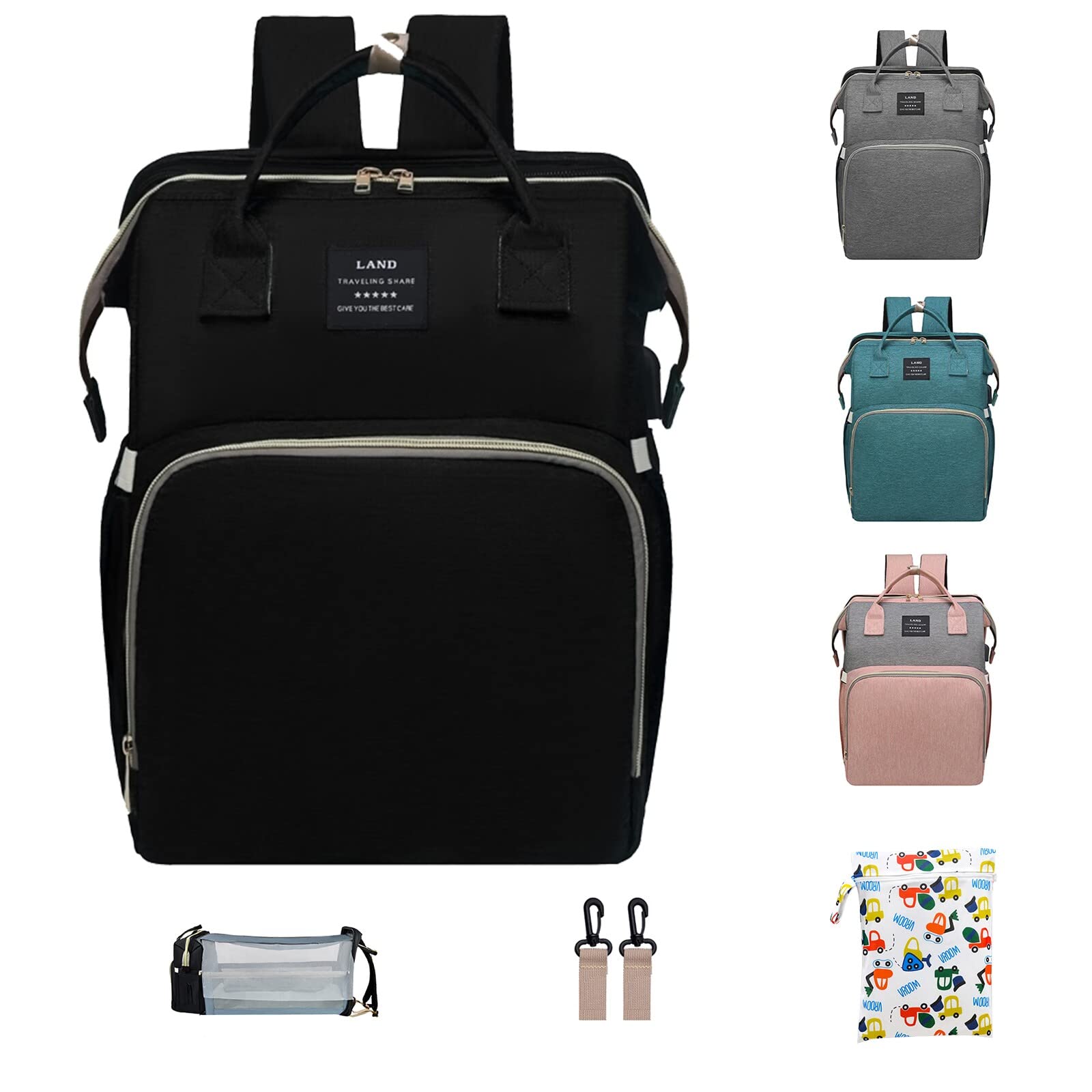 ANWTOTU Diaper Bag Backpack,7 in 1 Travel Diaper Bag,Mommy Bag With USB Charging Port (Black)