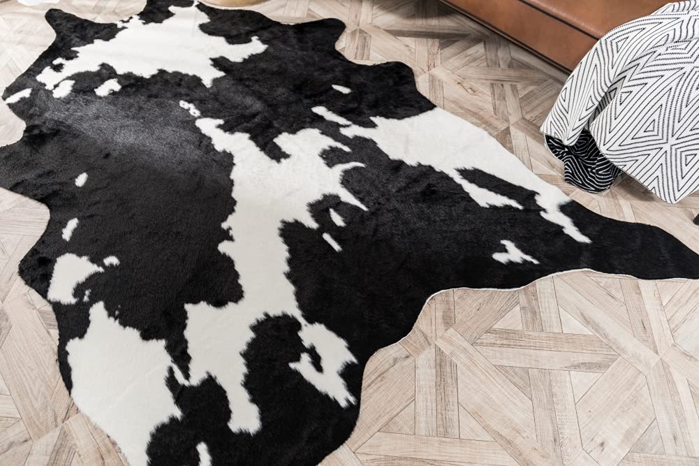 Grand tapis imprimé vache noir et blanc, tapis en fausse peau de vache pour la maison, 158 x 220 cm/1,6 x 2,2 m