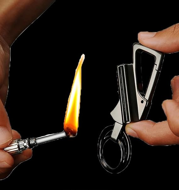 Keychain Lighter, 2 Pack Match Infinity Lighter, Reusable Waterproof Windproof Strike Anywhere, with Multitool Keychain Bottle Opener, for Men Outdoor Survival (Black)