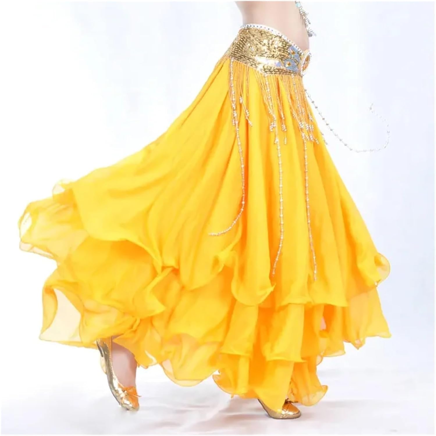 Belly Dance Skirt Girls 3 Layer Chiffon White Belly Dance Skirt Long Skirt for Women(Green)