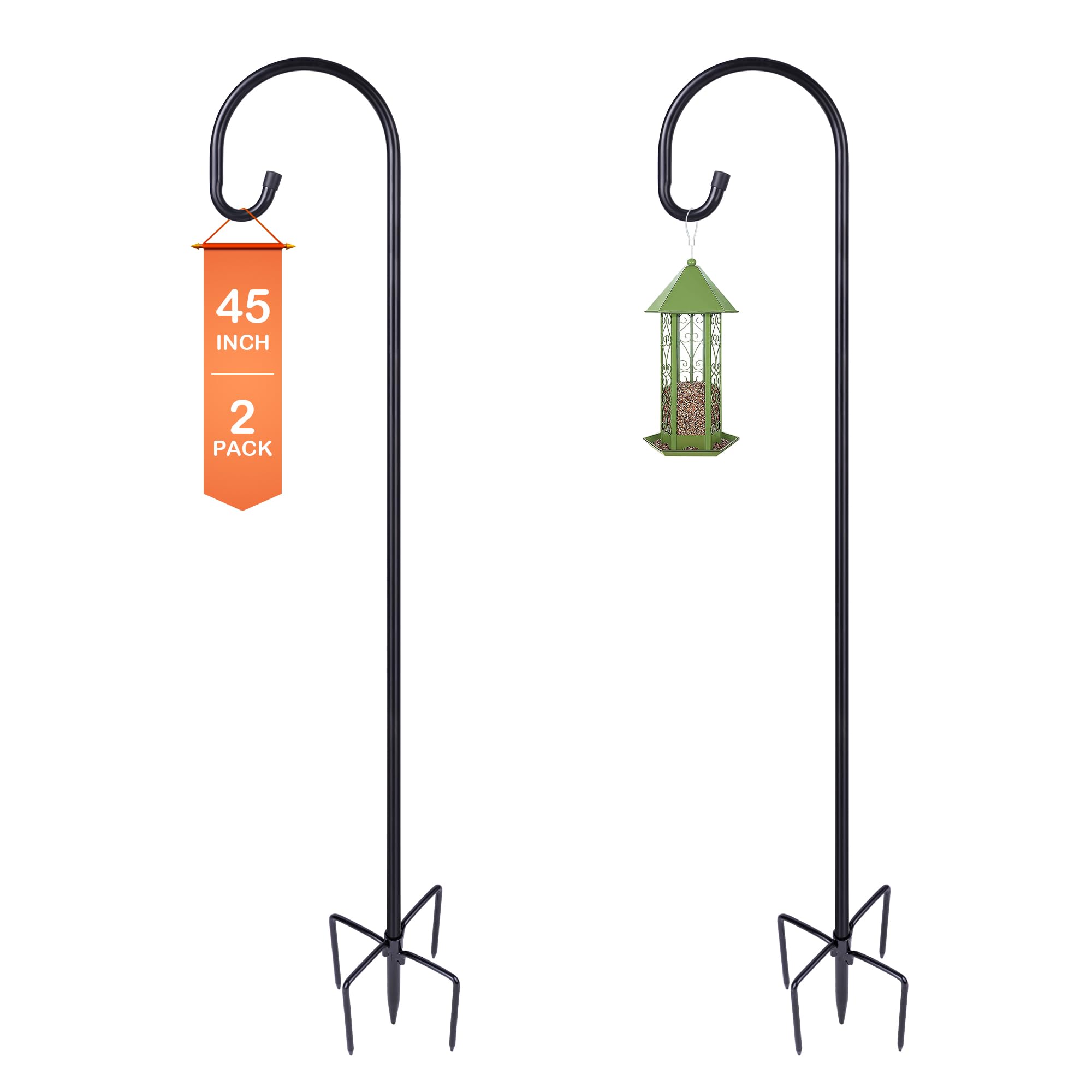 Ottsuls Bird Feeder Pole, 45 INCH Heavy Duty Shepherds Hooks for Outdoor with 5 Prong Base, Adjustable Stand Hanger for Garden Plant, Hummingbird Feeder, Lantern, Hanging Wedding Decor (2 Pack)-image-49