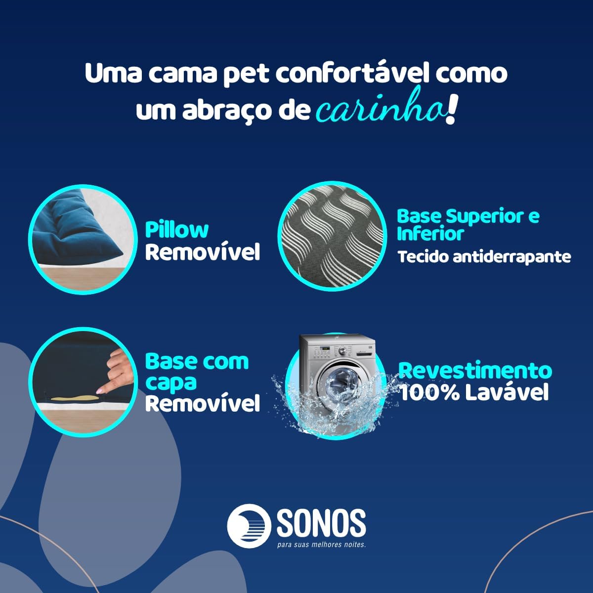 Cama Pequena Confort Pet Sonos com Pillow Removível (Bege)
