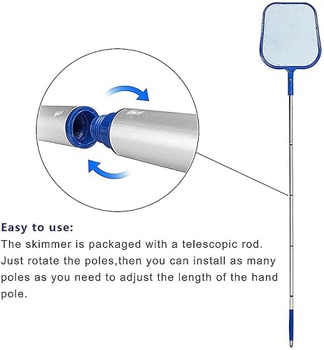 Miniatura 3 de Red de desnatador de hojas para piscina, poste multisegmento de 60 pulgadas (5 conectores de acero inoxidable), ligera, fácil de usar, bolsa de