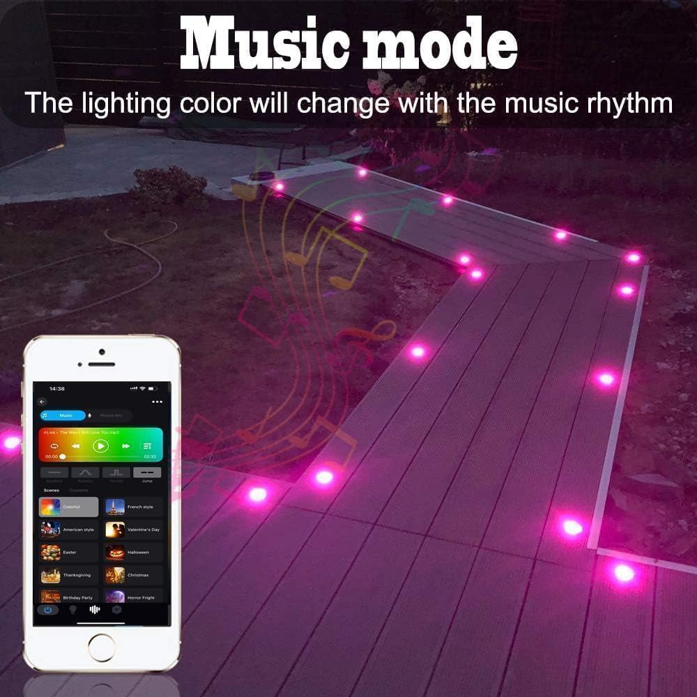 20er Set Bodenstrahler Außen RGB + Warmweiß LED, WIFI Bodeneinbaustrahler Aussen, IP67 Wasserdicht, DC12V, Ø31mm, LED Bodenleuchten Außen, Terrassenbeleuchtung, Alexa Google Home