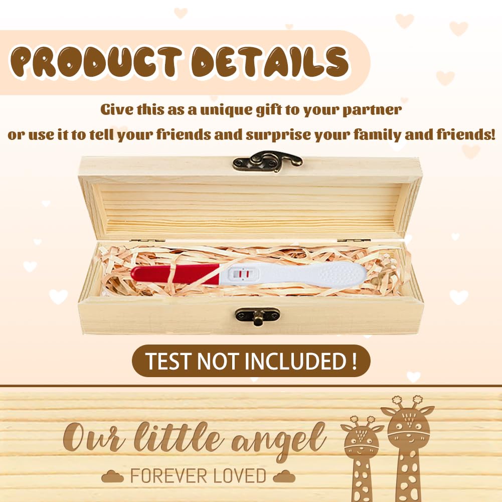 CHGCRAFT Cartoon Pregnancy Test Keepsake Box Giraffe Wooden Pregnancy Announcement Gifts Box with Raffia Ribbon and Lock Announcement Gifts for Dad Husband 8x2x1.2inch - Image 3