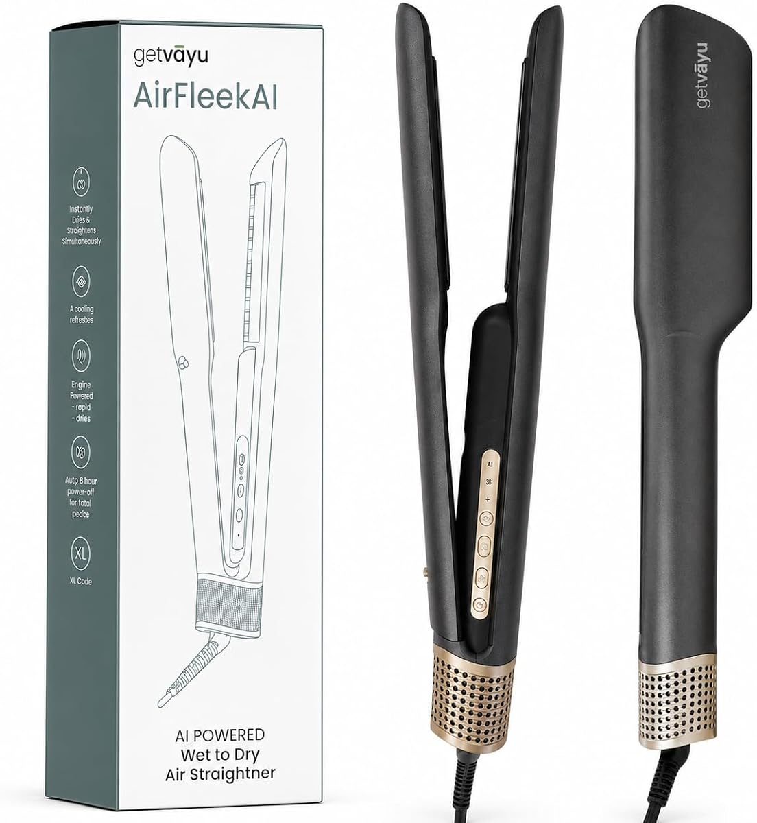 AirFleek AI – Air Straight | 2-in-1 Wet to Dry Hair Straightener & Blow Dryer with AI Heat Control, 110,000 RPM High-Speed Airflow, Ionic Frizz Reduction, Lightweight & No Heat Damage