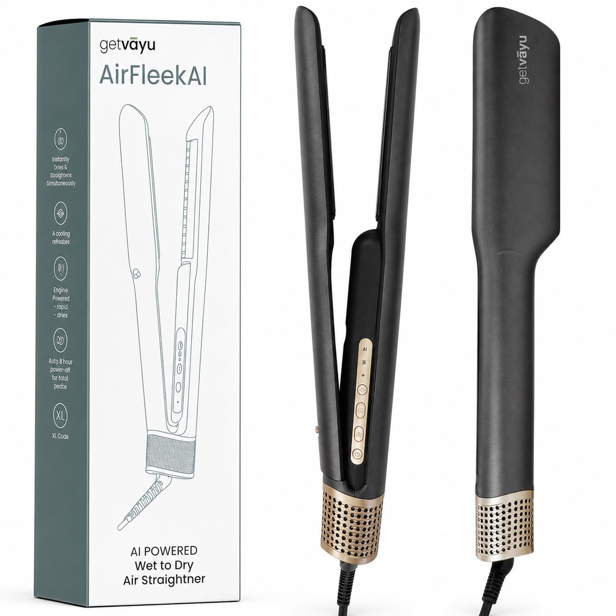 AirFleek AI – Air Straight | 2-in-1 Wet to Dry Hair Straightener & Blow Dryer with AI Heat Control, 110,000 RPM High-Speed Airflow, Ionic Frizz Reduction, Lightweight & No Heat Damage