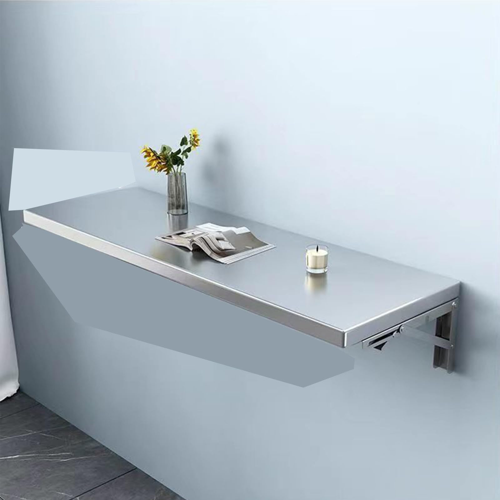 inless stalowy składany stół naścienny 120 x 35 cm – oszczędność miejsca półka kuchenna na balkon, łazienkę i pralnię, śliski i wszechstronny design