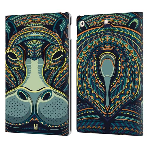 Étui iPad 10.2 cuir anti-rayure motif hippopotame aztèque