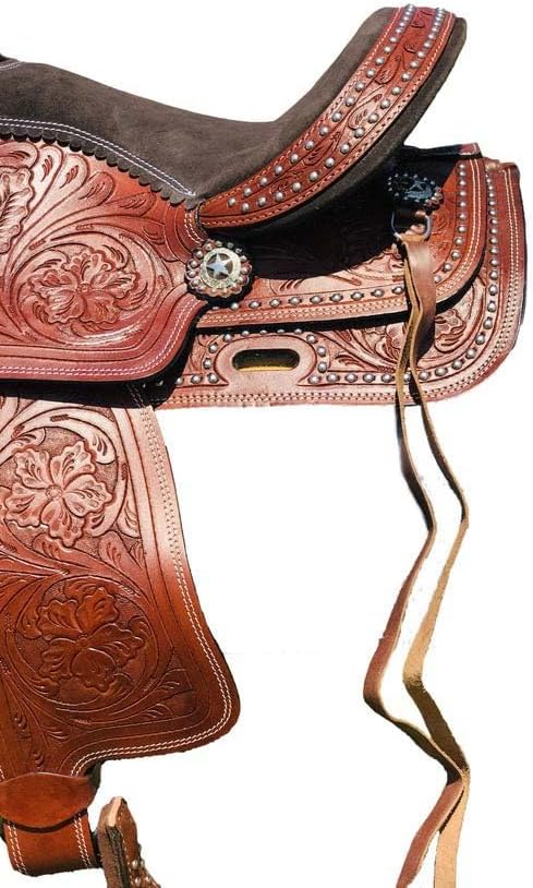 Horse Saddle Leather Western Barrel Racing Handmade Premium Comfort Horse Saddle for Best Riding Trail Equestrian Tooled Carved Size: 10-18 inches Seat Available, UG28