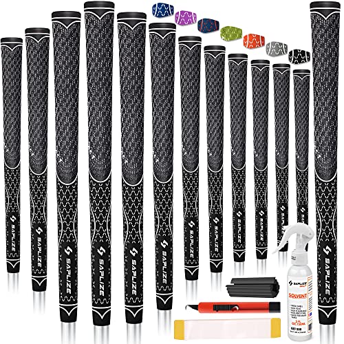 SAPLIZE 13 grip da golf con kit completo di regripping, misura standard, grip multi-mescola ibrida per mazze da golf, colore nero