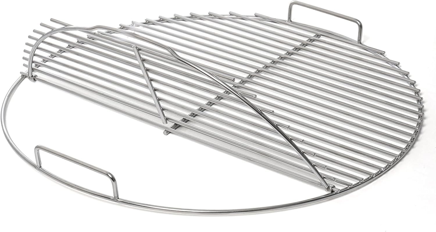 Charcoal Cooking Grate for Weber Kettle Charcoal Grill, Stainless Steel Hinged Grid for 2-Zone Cooking, Kettle Grill Charcoal Cooking Grid for Tailgating Backyard, Also Fits Similar Sized Fire Pit
