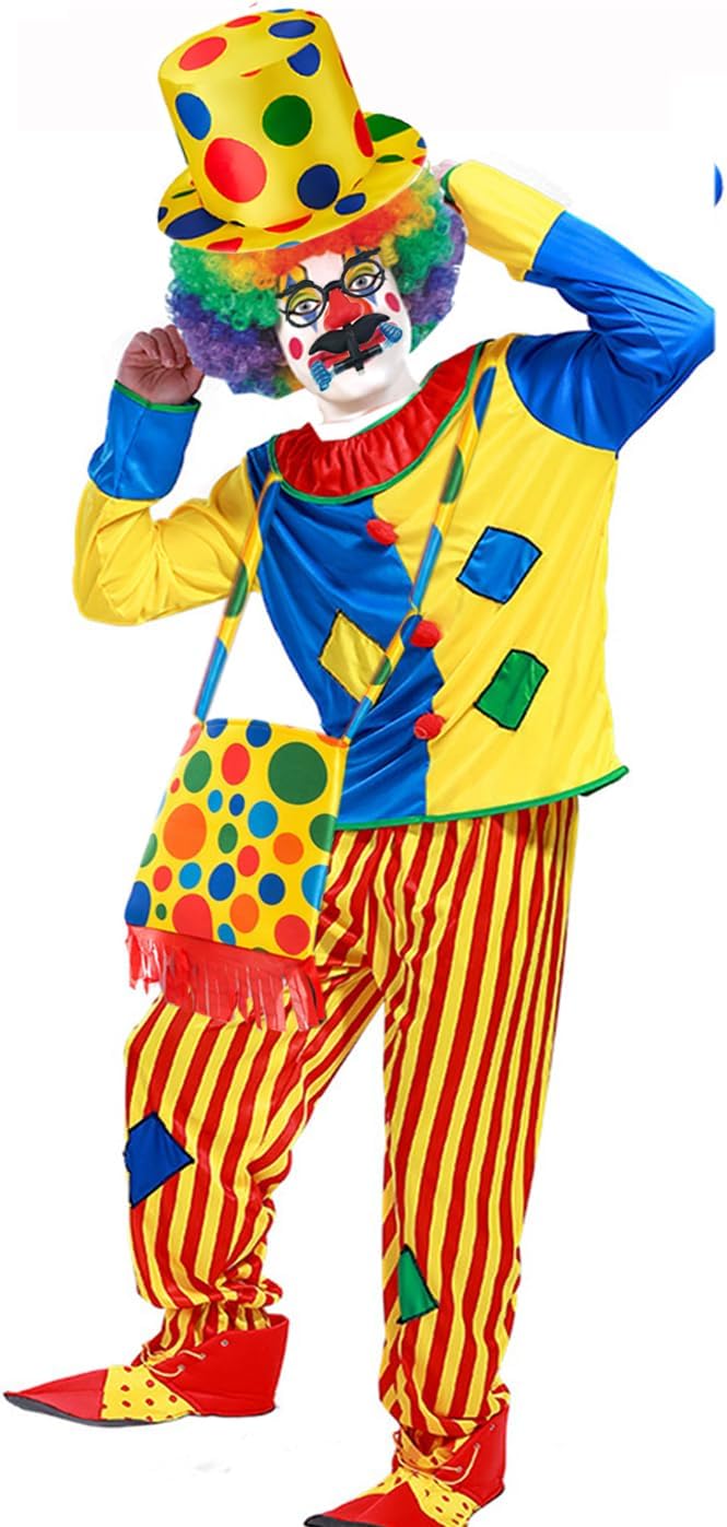 7pcs Clown Costume Set, Jumpsuit with Wig Bag Hat Gloves Glasses Holloween Adult Teens Clown Outfit Party Dress up - Image 3