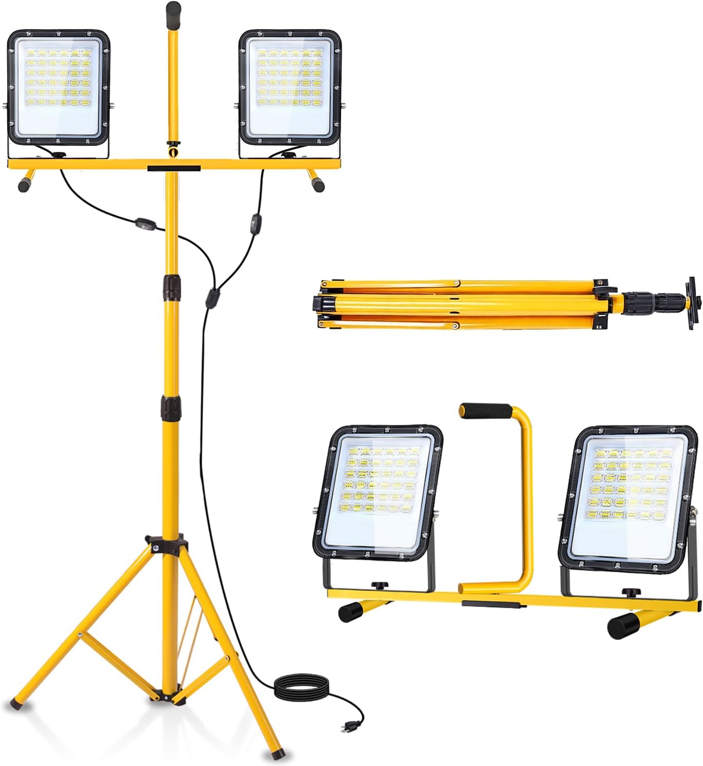 24000Lumen LED Work Lights with Stand - 2 Head Portable Work Light with IP65 Waterproof, Adjustable Stand, 16ft Cord for Construction Sites, Garage, Warehouse Lighting - Indoor Outdoor
