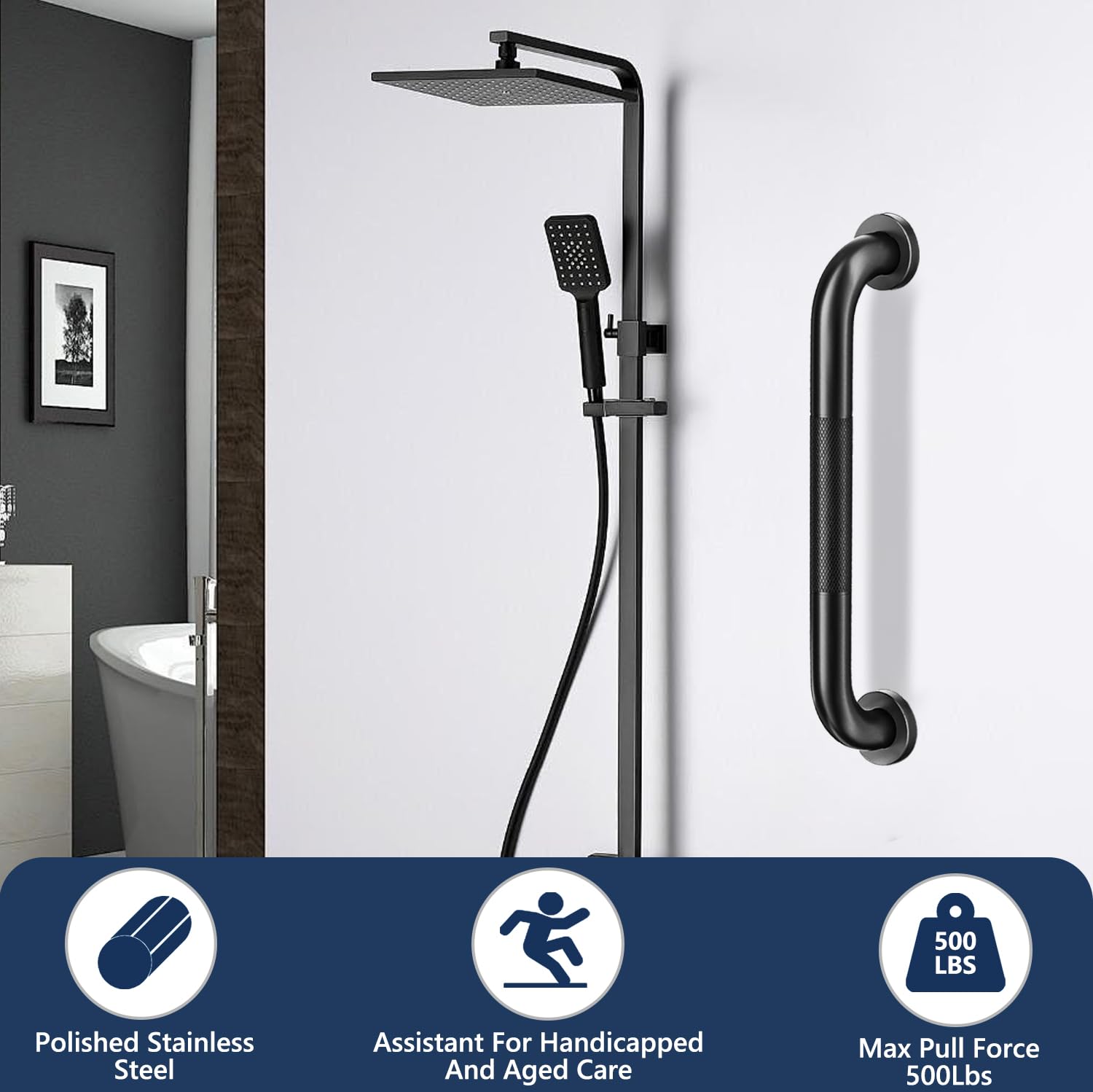 2-Pack Shower Grab Bars - 16 Inch Stainless Steel, Anti-Slip Knurled Grip, For Bathroom Safety - View #9