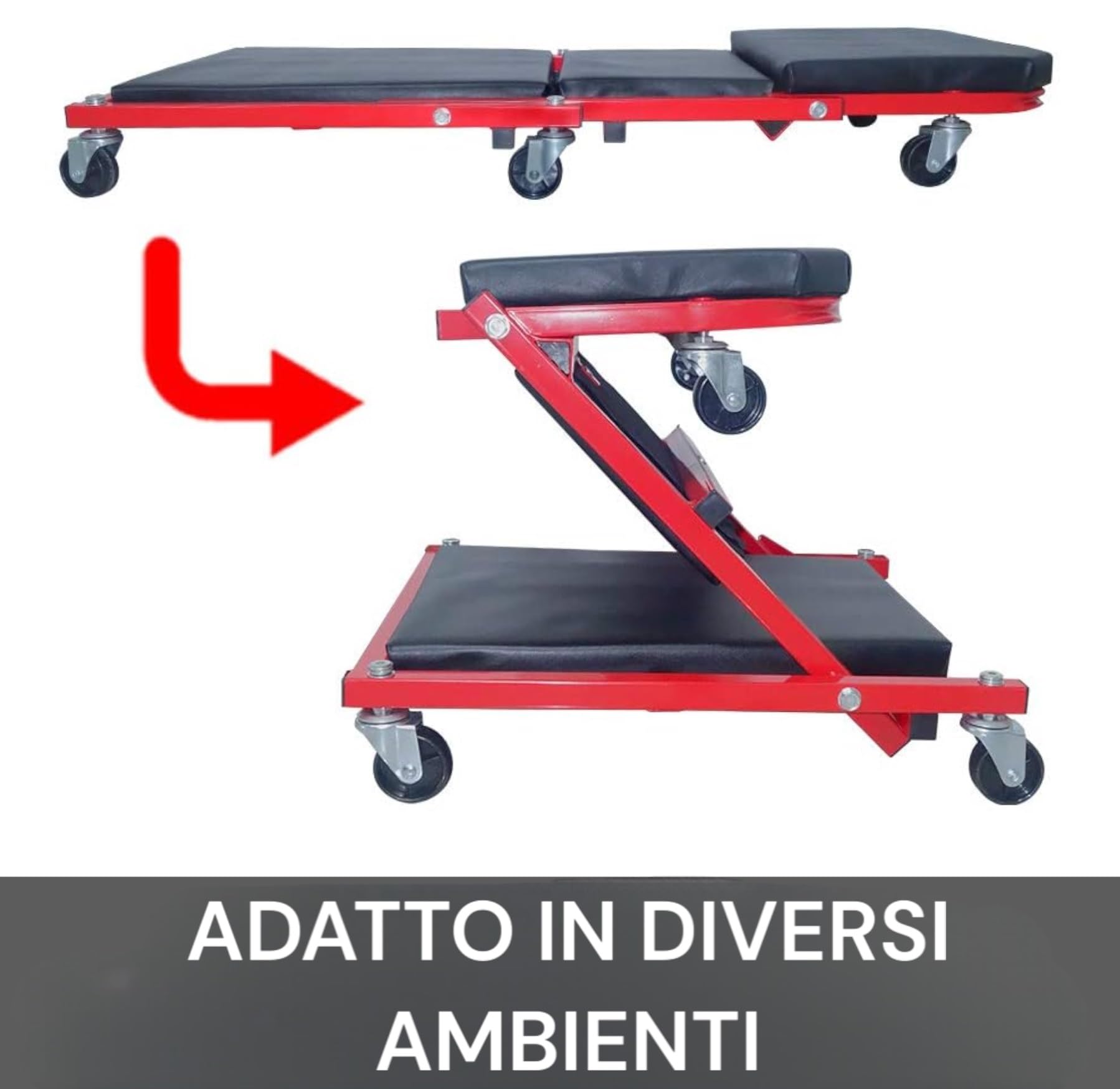 TANIASHOP Lettino Sgabello Sottoauto 2 in 1 Carrello sotto Macchina da Officina in Metallo con 6 Ruote girevoli a 360° Sdraio Pieghevole Portata Fino a 150 kg Max