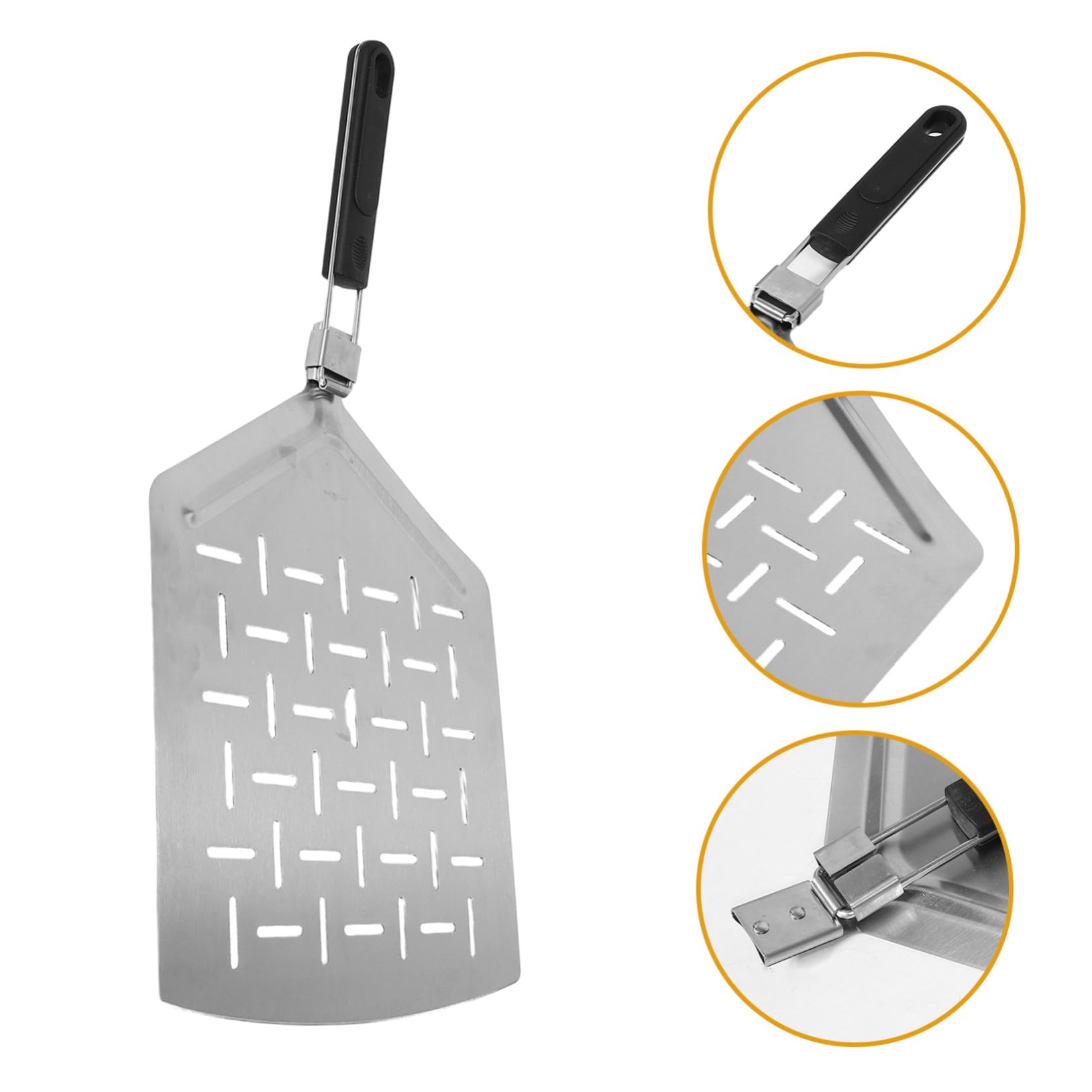 TOPBATHY Perforierter Pizzaschieber Rechteckiger Spatel aus Edelstahl 33cm mit Klappbarem Griff Faltbarer Pizzaspatel für Backen und Outdoor Einsatz