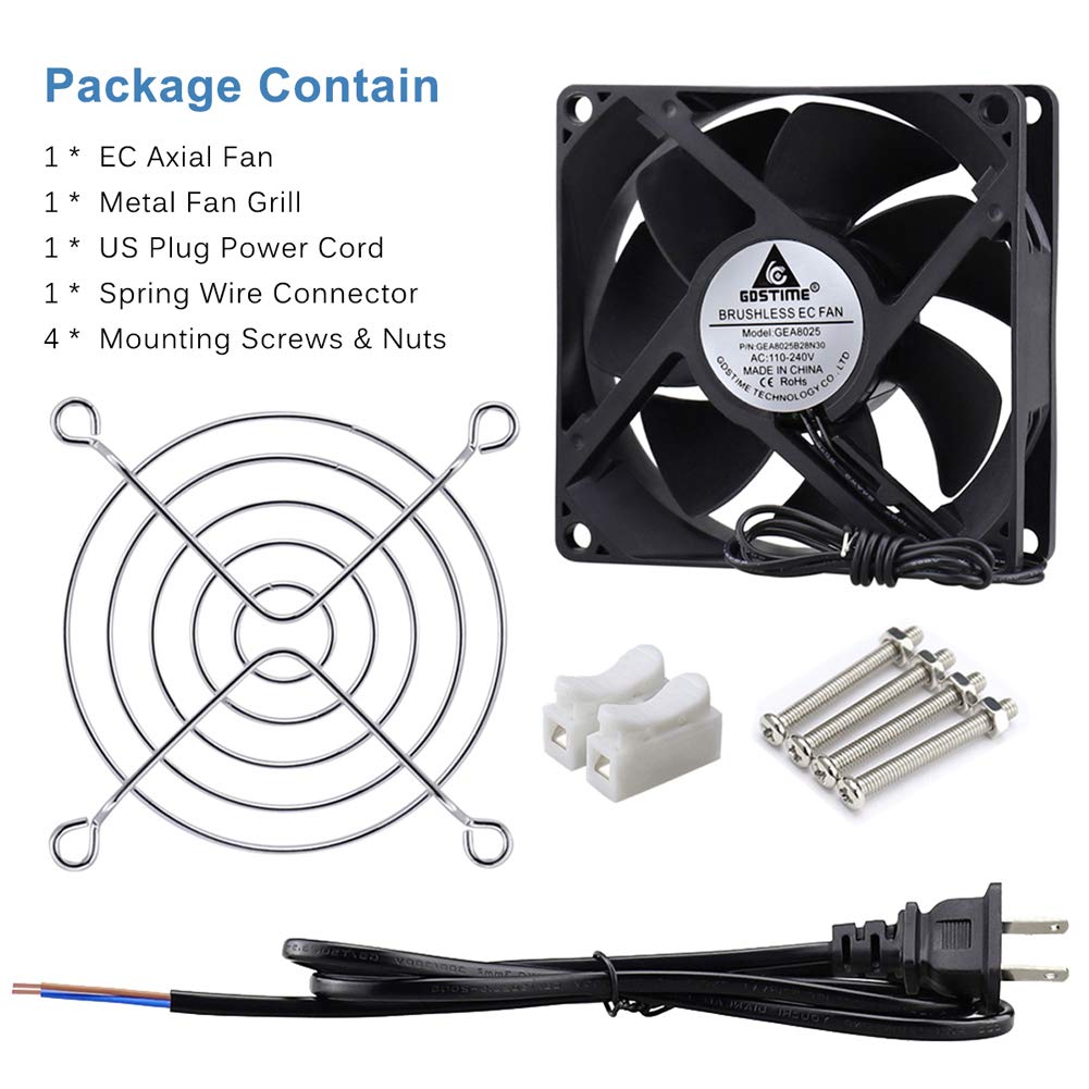 Ventilador de refrigeración EC 3.150 in x 3.150 in x 0.984 in AC 110V 115V 120V 220V 240V Rodamiento de bolas dual 8