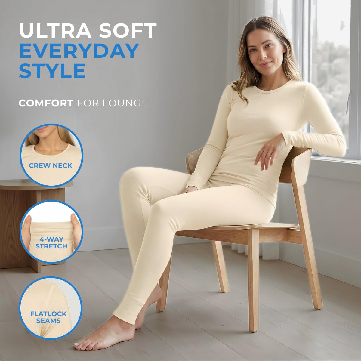 menique Set termico da donna in lana merino, maglia a maniche lunghe e leggings, intimo termico da donna, per sci, yoga, escursionismo