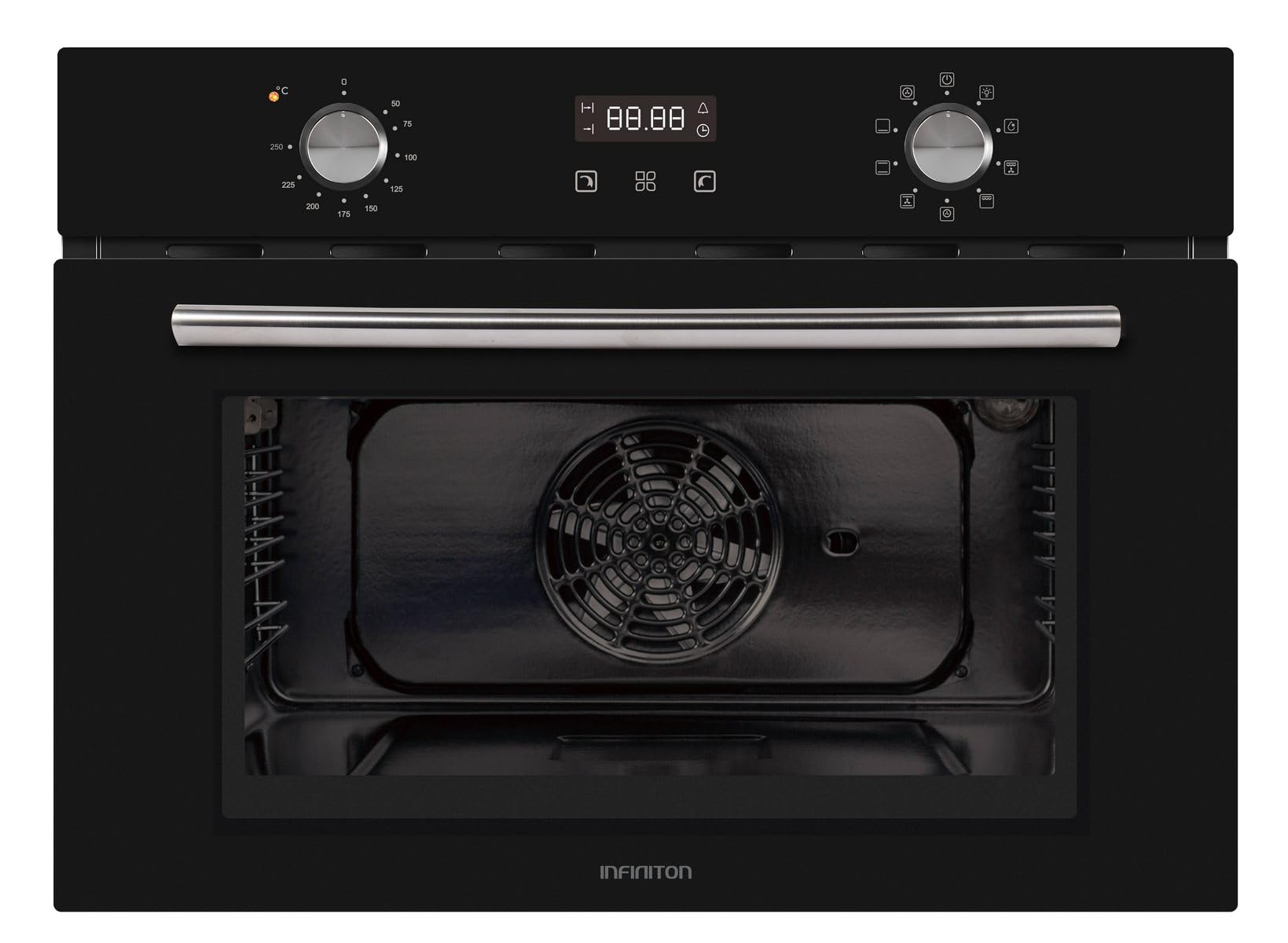 INFINITON Horno Multifunción 40BEN1, 45 Litros, Ancho 60 cm, Control electrónico, Guía telescópica y rejilla lateral extraible, A, Acabado CRYSTAL BLACK
