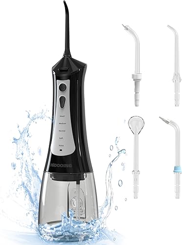 Irrigador dental inalámbrico, portátil, limpiador de dientes inalámbrico, 10.1 fl oz, 5 modos, IPX7 impermeable con 4 puntas de hilo dental,