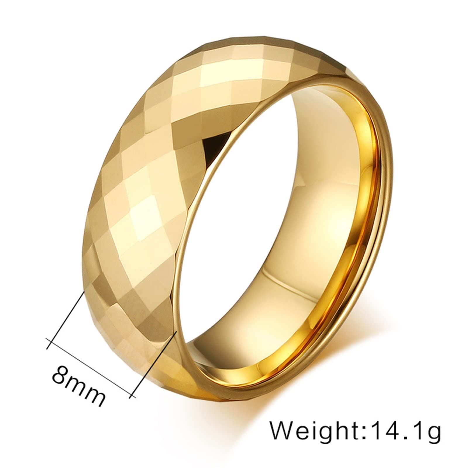 Juego de collar de acero de tungsteno, collar de pareja multifacético anillo de oro de 8 mm