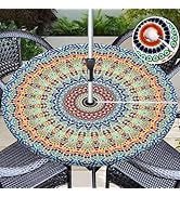 Vaukki Outdoor Picnic Fitted Tablecloth with a Hole and Zipper, Waterproof Patio Table Cloth, Wip...