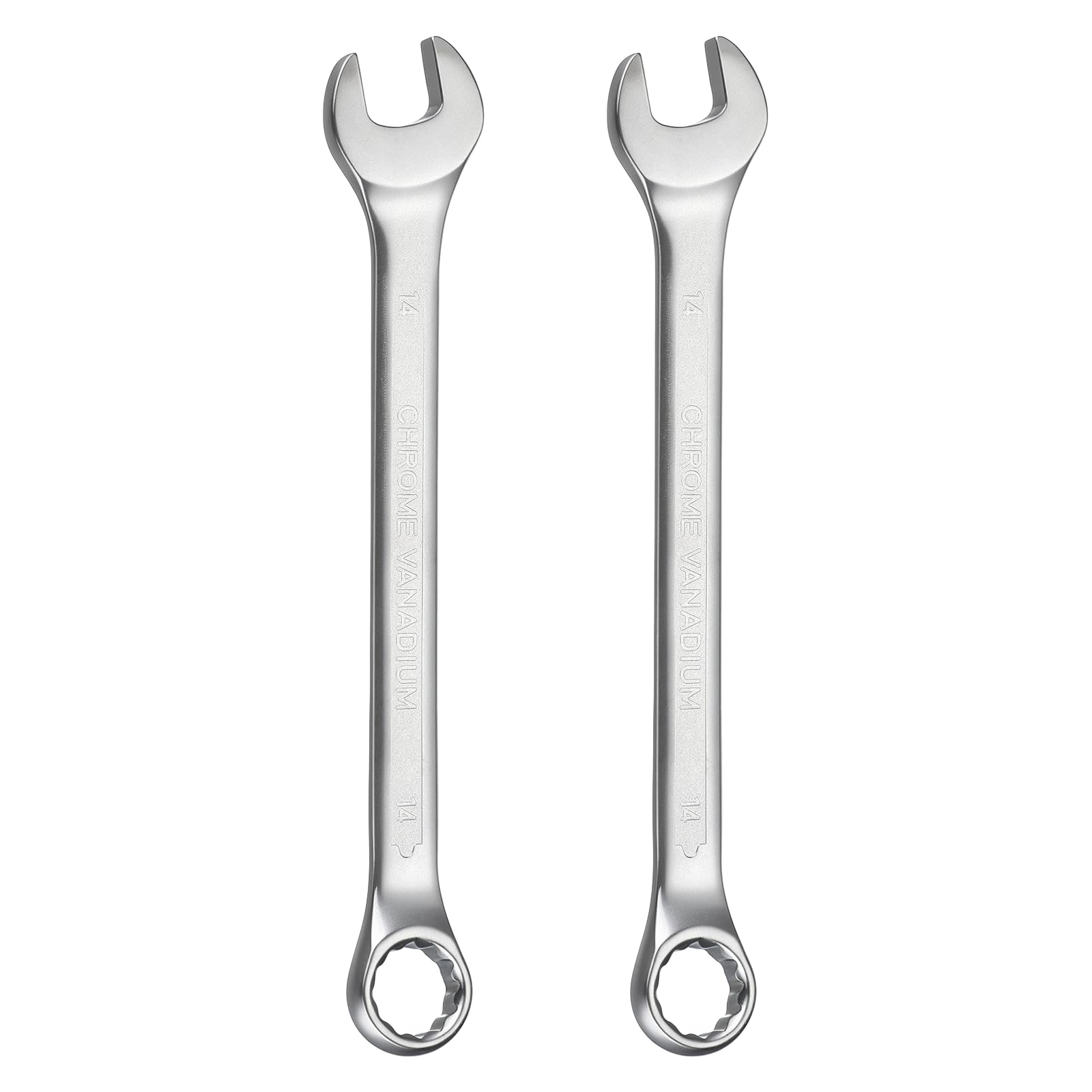 sourcing map 2Pcs Metric Combination Wrench 14mm Open End & 15-Degree Offset 12-Point Box End Chrome Vanadium Steel Industrial Grade Double Ended Wrenches Spanners Tools