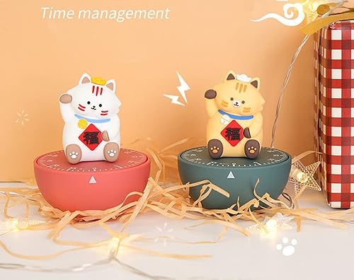 Miniatura 3 de Lindo gato de la suerte en forma de administrador de tiempo 60 minutos temporizador mecánico cocina temporizador (amarillo)
