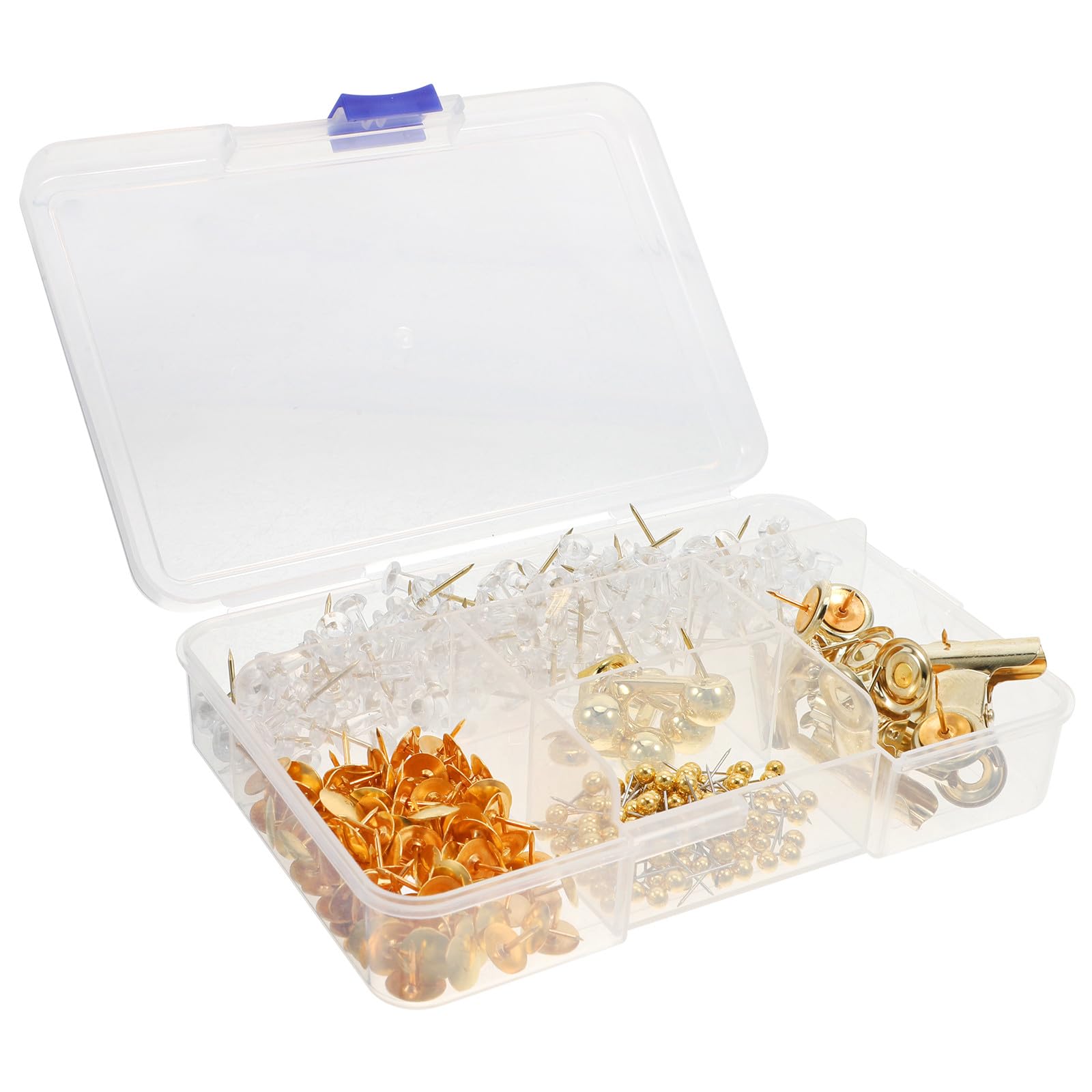 Chinchetas doradas de acero inoxidable juego de 310 piezas con caja organizadora redonda