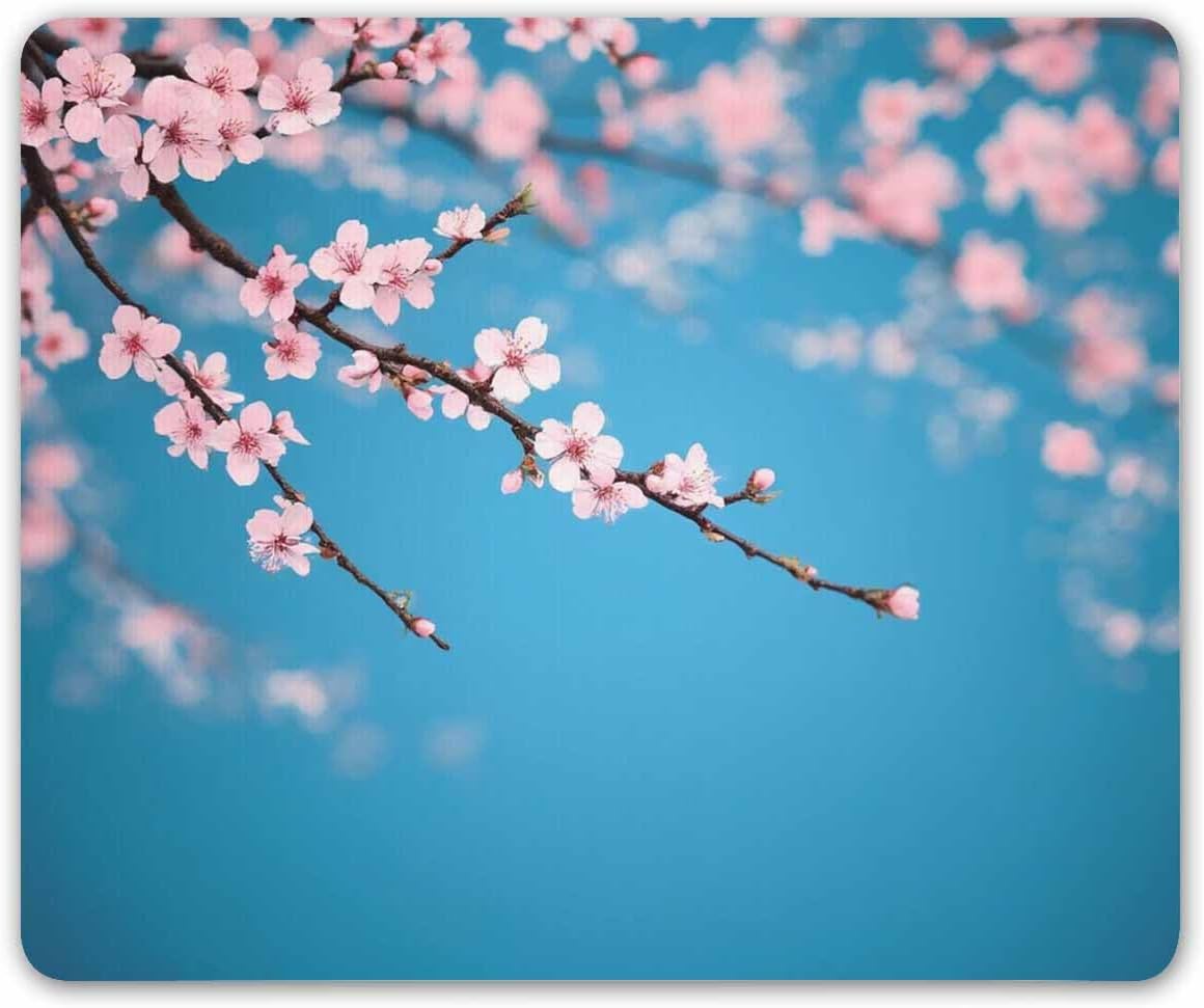 Smooffly Sakura Mouse Pad,Leaves and Plants Ombre Spring Japanese Sakura Flowers in Garden Park Gaming Mouse Pad