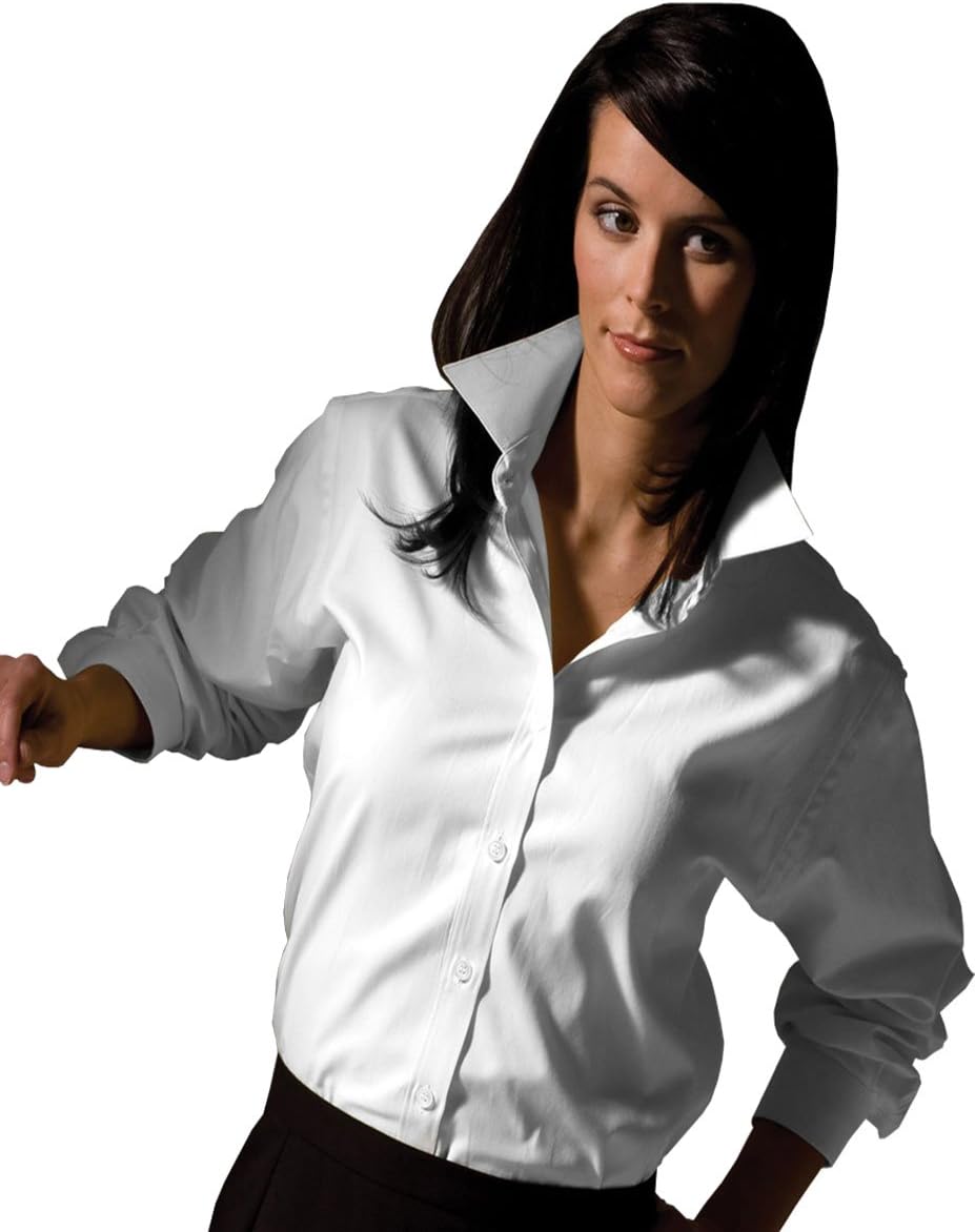 Edwards Garment Women's Pinpoint Long Sleeve Oxford Shirt, White, Large