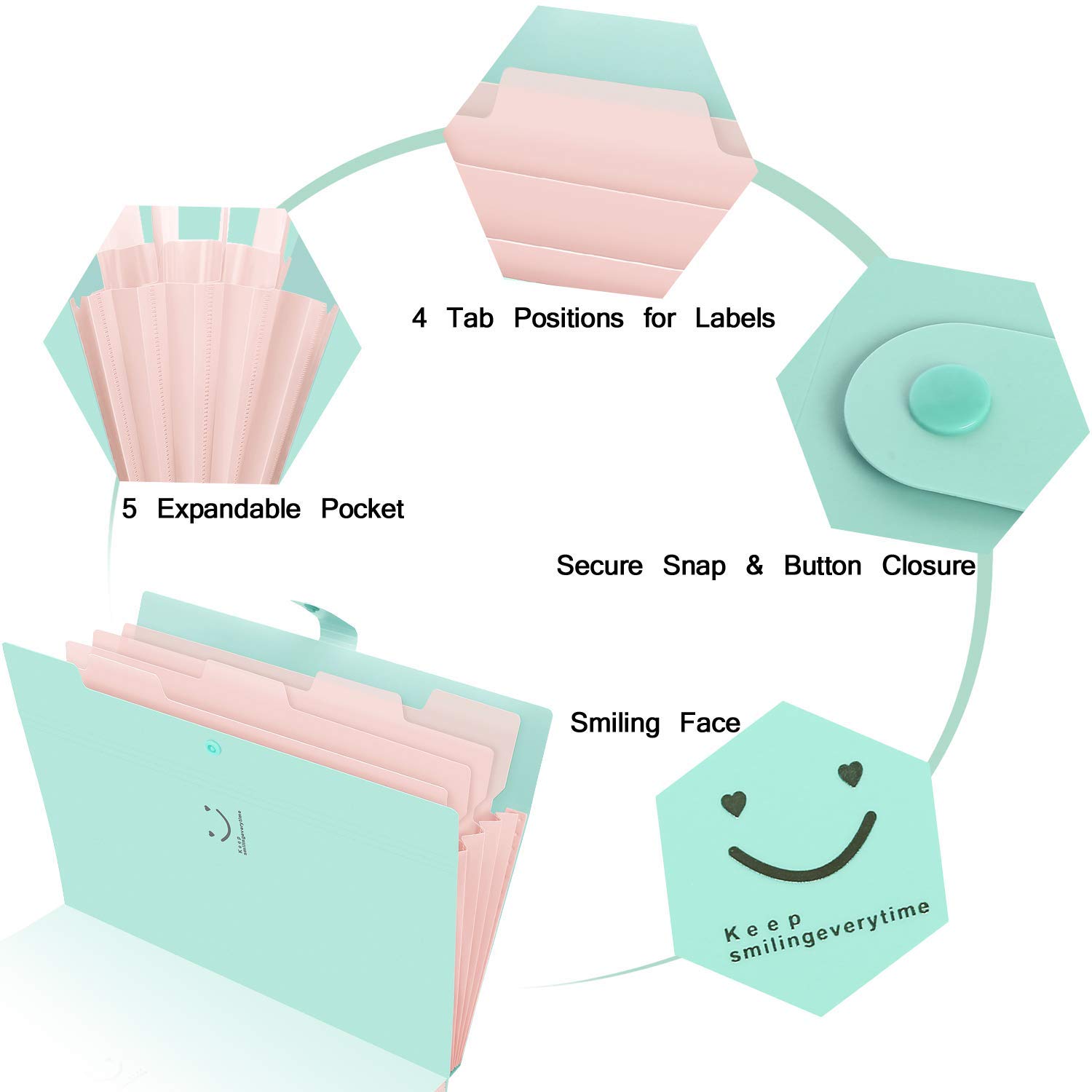 SKYDUE Expanding File Folder,Expandable Folder,Letter A4 Paper Accordion Document Organizer (Jade), CA8880 - Image 4