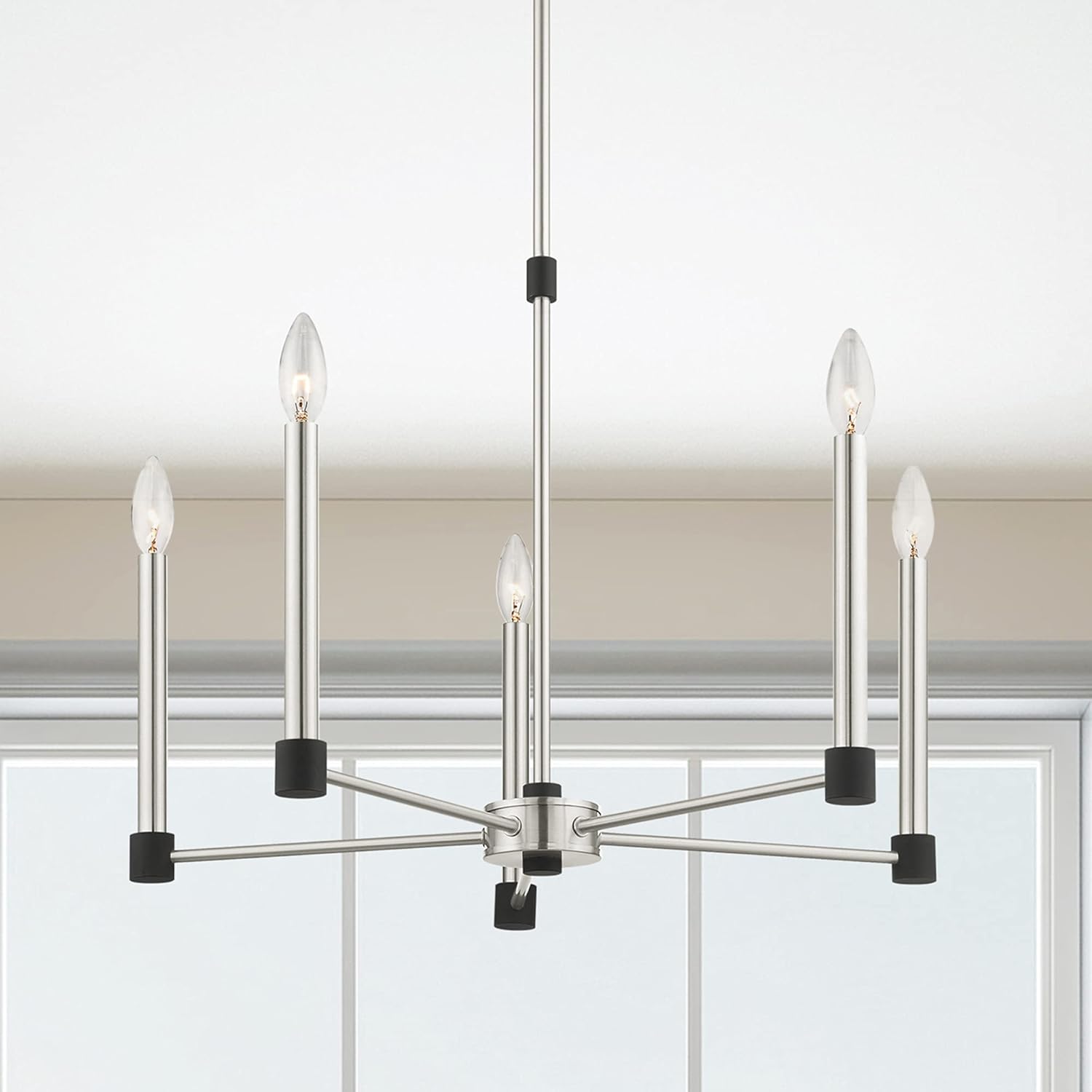 Livex Lighting 46885-91 5 Light Brushed Nickel with Black Accents Chandelier