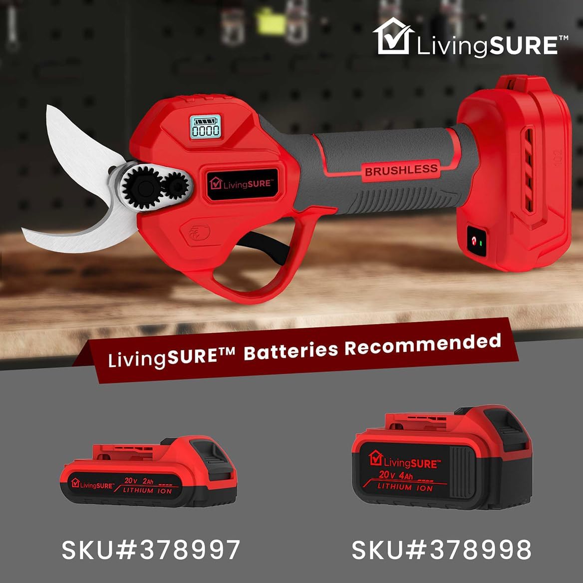 Cordless Pruning Shears by LivingSURE Portable Electric Shears For Gardening Tree and Flower Trimming, Branch Cutter for Outdoor Bushes and Garden - Battery Not Included