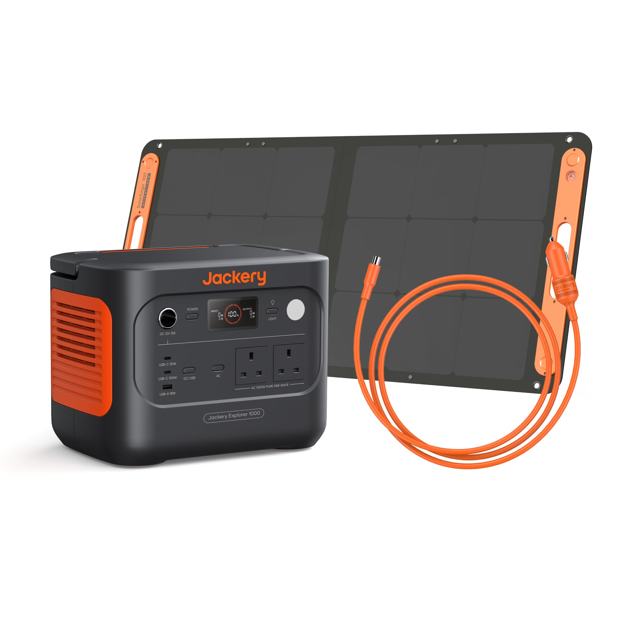 Jackery Explorer 1000 V2 Portable Power Station, 1070Wh Lifepo4 Battery, 1500W Ac / 100W Usb-C Output, 1 Hr Fast Charge, Solar Generator With 100W Solar Panel, Car Charging Cable