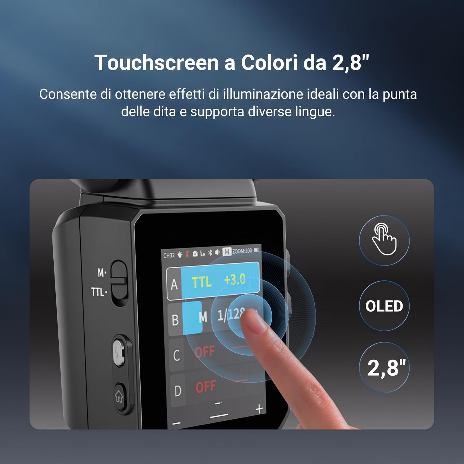 NEEWER Z3R-C Flash Rotondo, Speedlite TTL da 100Ws per Fotografia Fotocamera con HSS 1/8000s, Batteria USB C da 3000mAh, Touchscreen, Luce Pilota, Compatibile con Canon e Godox Sistema X 2.4G Wireless