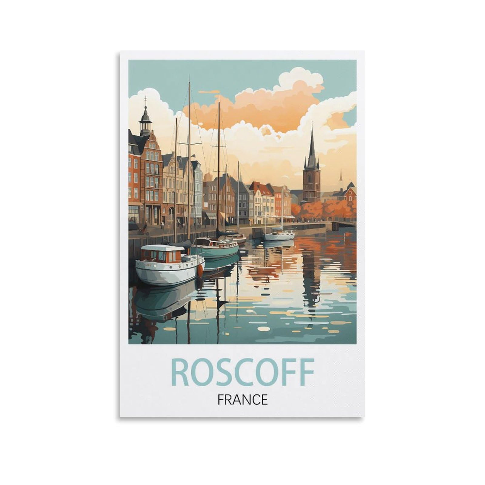 Puplum Unframe-Style Roscoff France Coast Vintage Travel Poster Landscape 08X12inch(20X30cm) Canvas Wall Art Posters For Living Room Decor Paintings For Home Decor