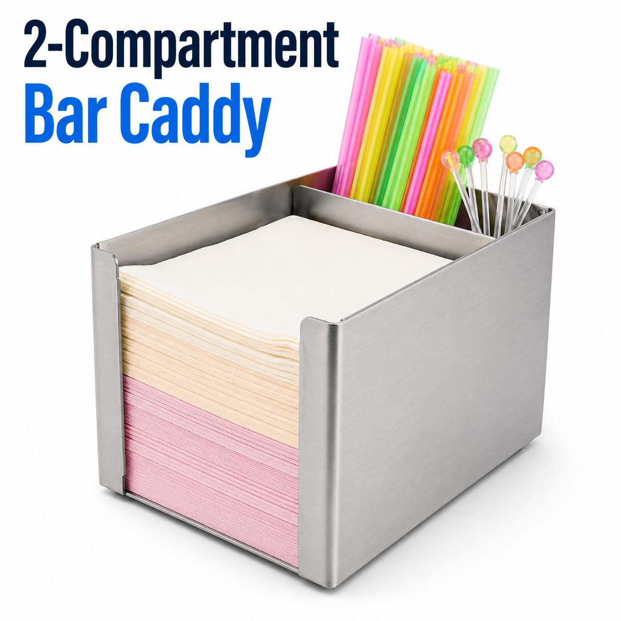 BARsics Soporte de barra de acero inoxidable con 2 compartimentos para servilletas, accesorios