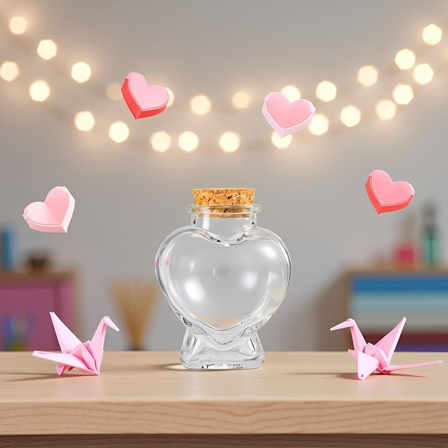 Mini bottiglia di vetro a forma di cuore, trasparente, contenitore con sughero, bottiglie decorative, accessori decorativi
