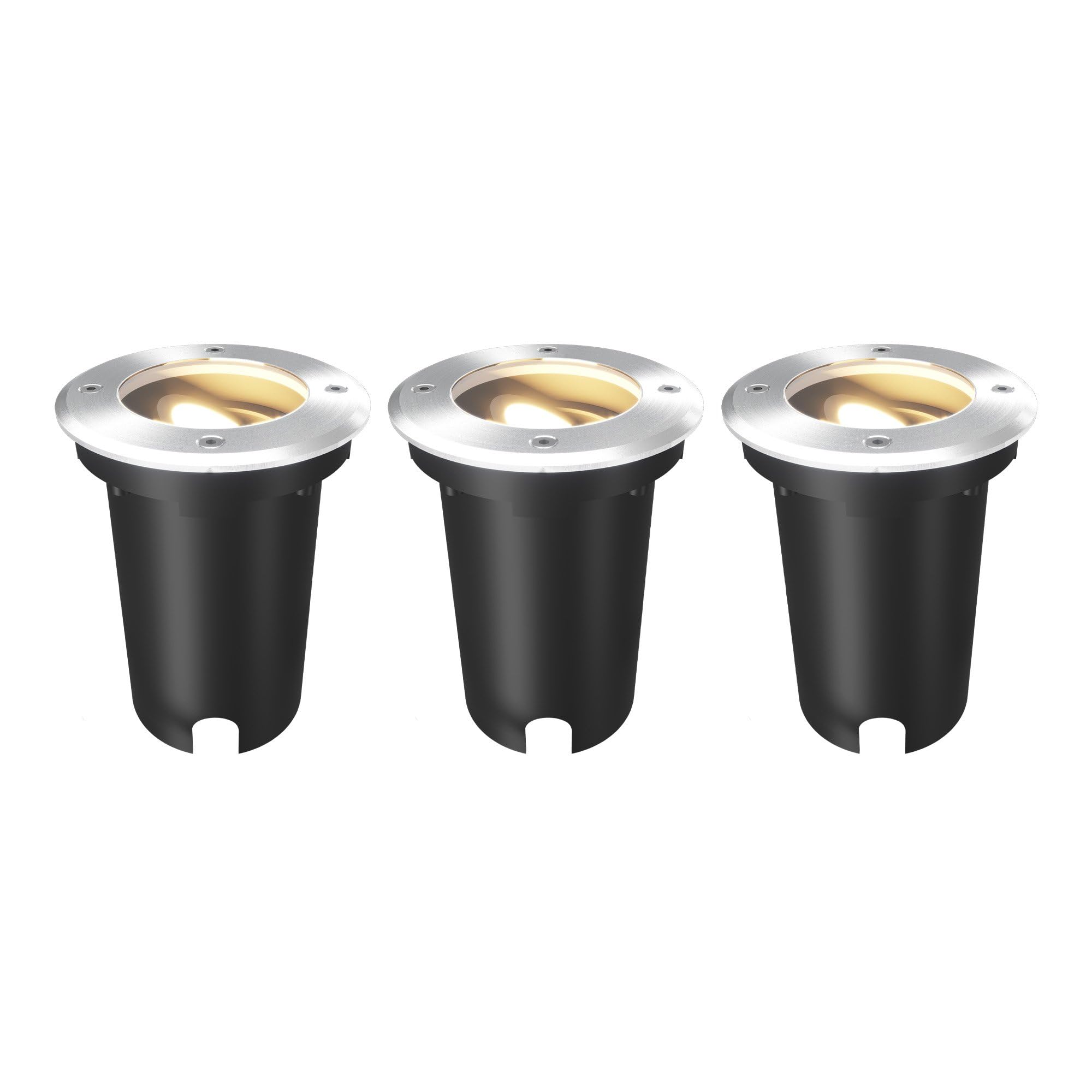 Ledvion - 3X Round LED Ground Recessed Lights, GU10, Stainless Steel, IP67, 1m Cable, Adjustable, Outdoor Lighting