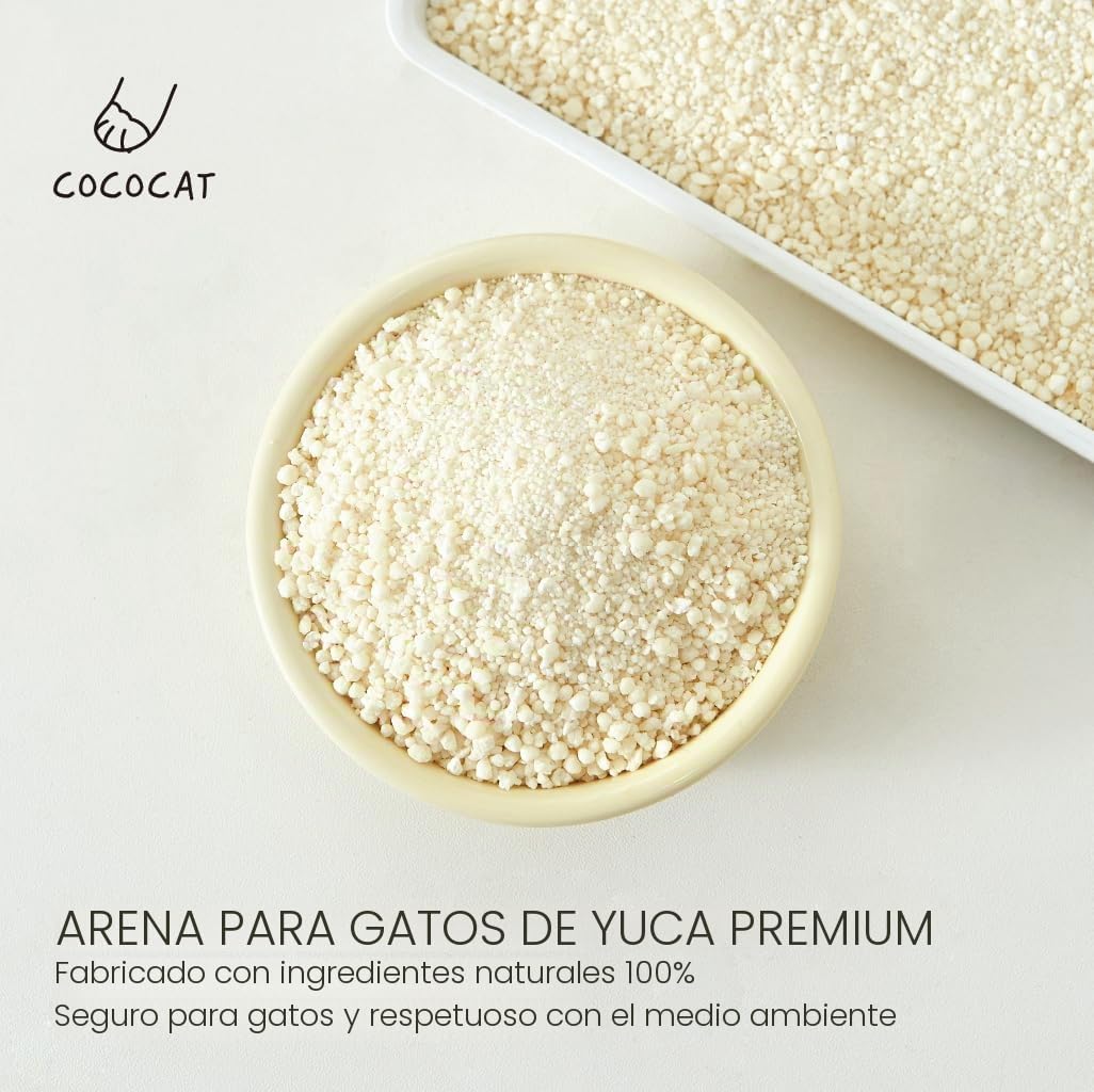 Cococat Arena para gatos de yuca, hecha para cajas de arena automáticas (bolsa de 2 x 2,5 kg/6 litros), fuerte aglomeración, sin perfume para un excelente control de olores, sin polvo, fácil recogida