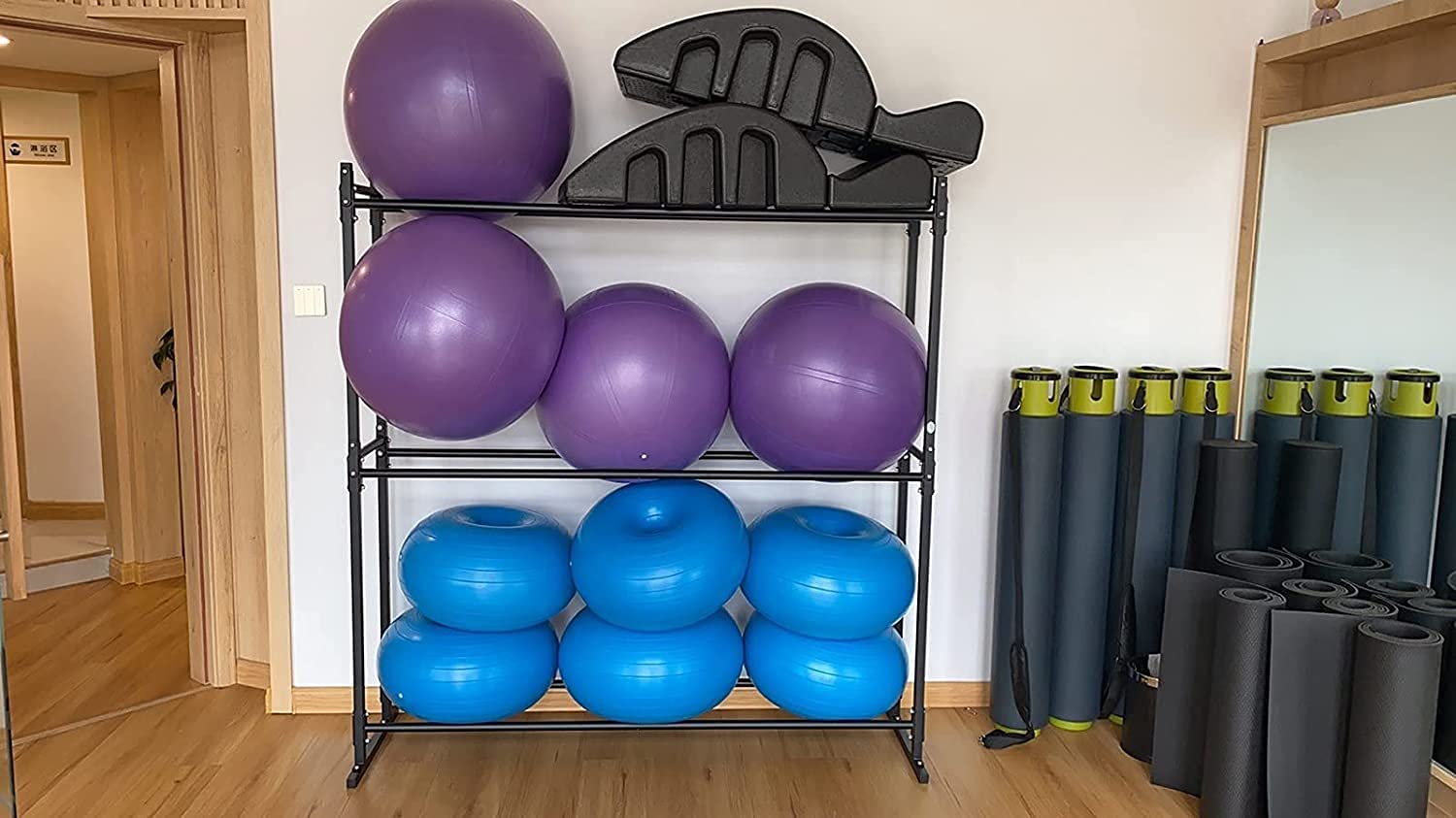 Organizzatore Sportivo Costway In Metallo Nero - Scaffale Per Palloni, Tappetini Yoga E Molto Altro!